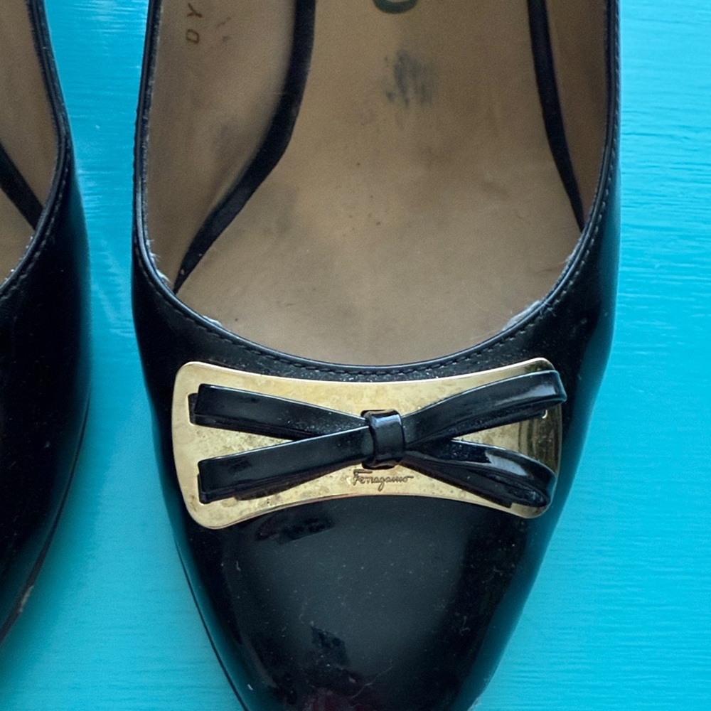 Salvatore Ferragamo Black Heels with Gold Accent - Picture 3 of 8